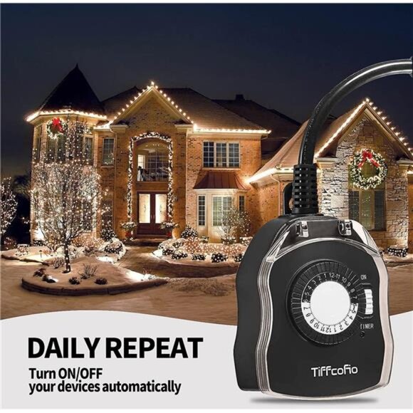 Outdoor Timer Outlet, 24 Hour Mechanical Outdoor Timer for Lights,Light Timer - Picture 5 of 8